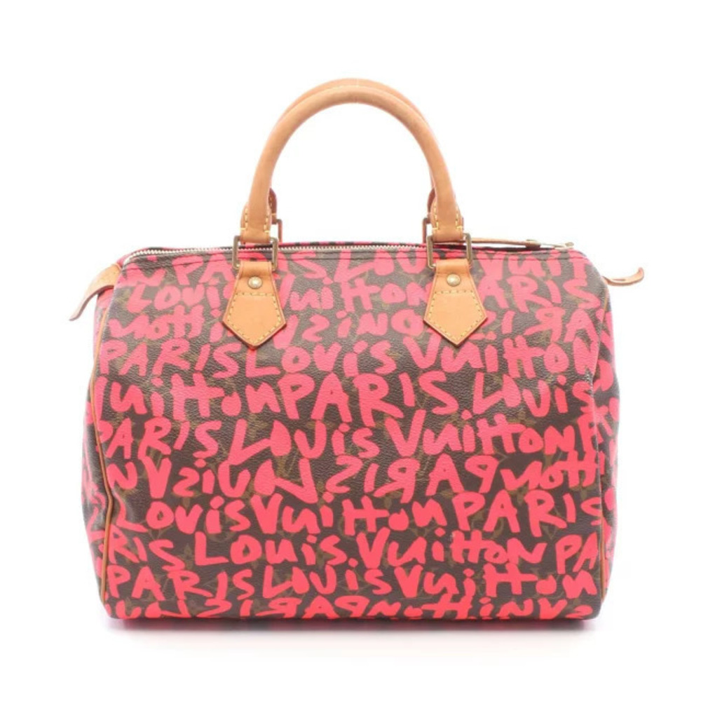 Louis Vuitton Speedy Monogram Graffiti Handbag Canvas Leather Brown Pink
